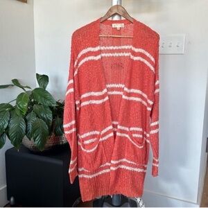 Reborn Crochet Knit Long Open Front Sweater Cardigan Sz L Striped
